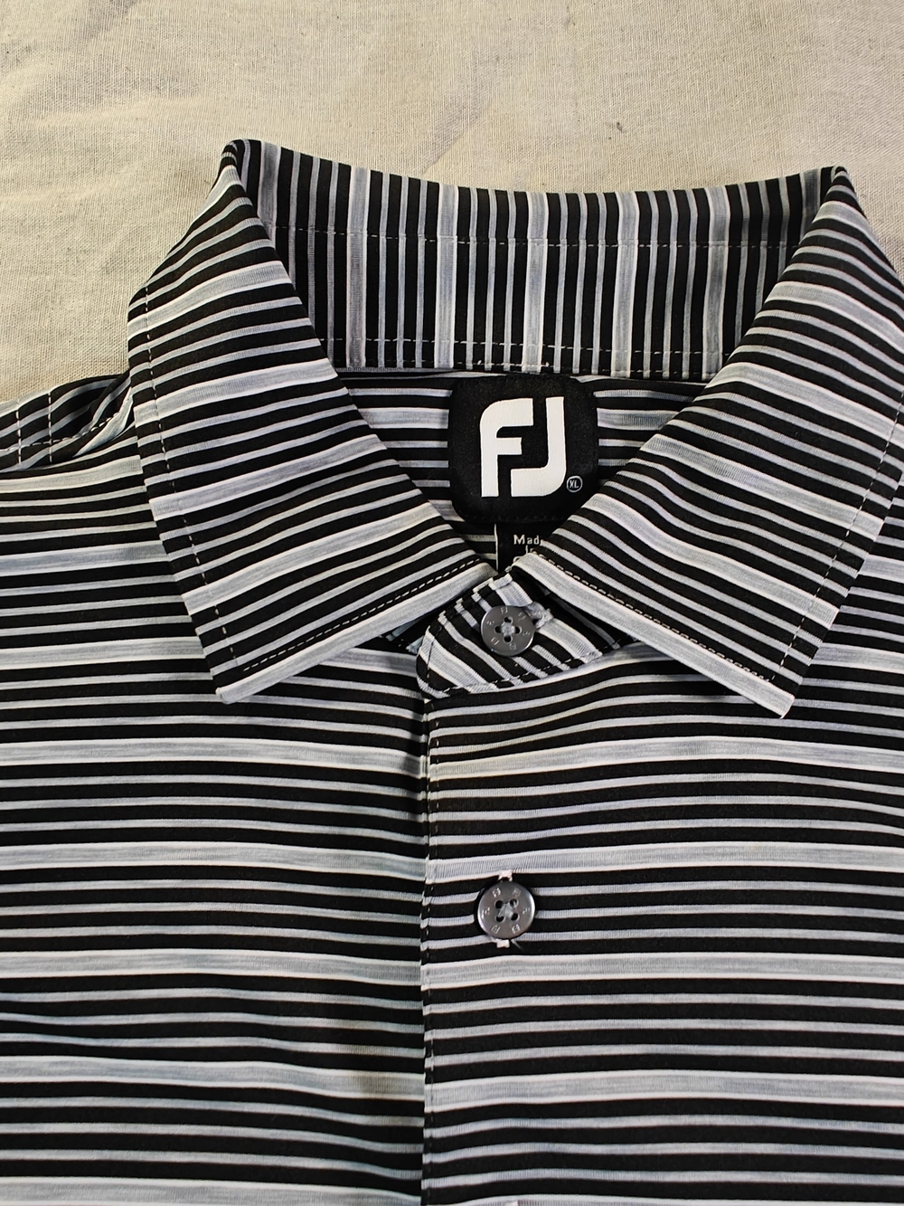 FootJoy Black and White Striped Polo Shirt